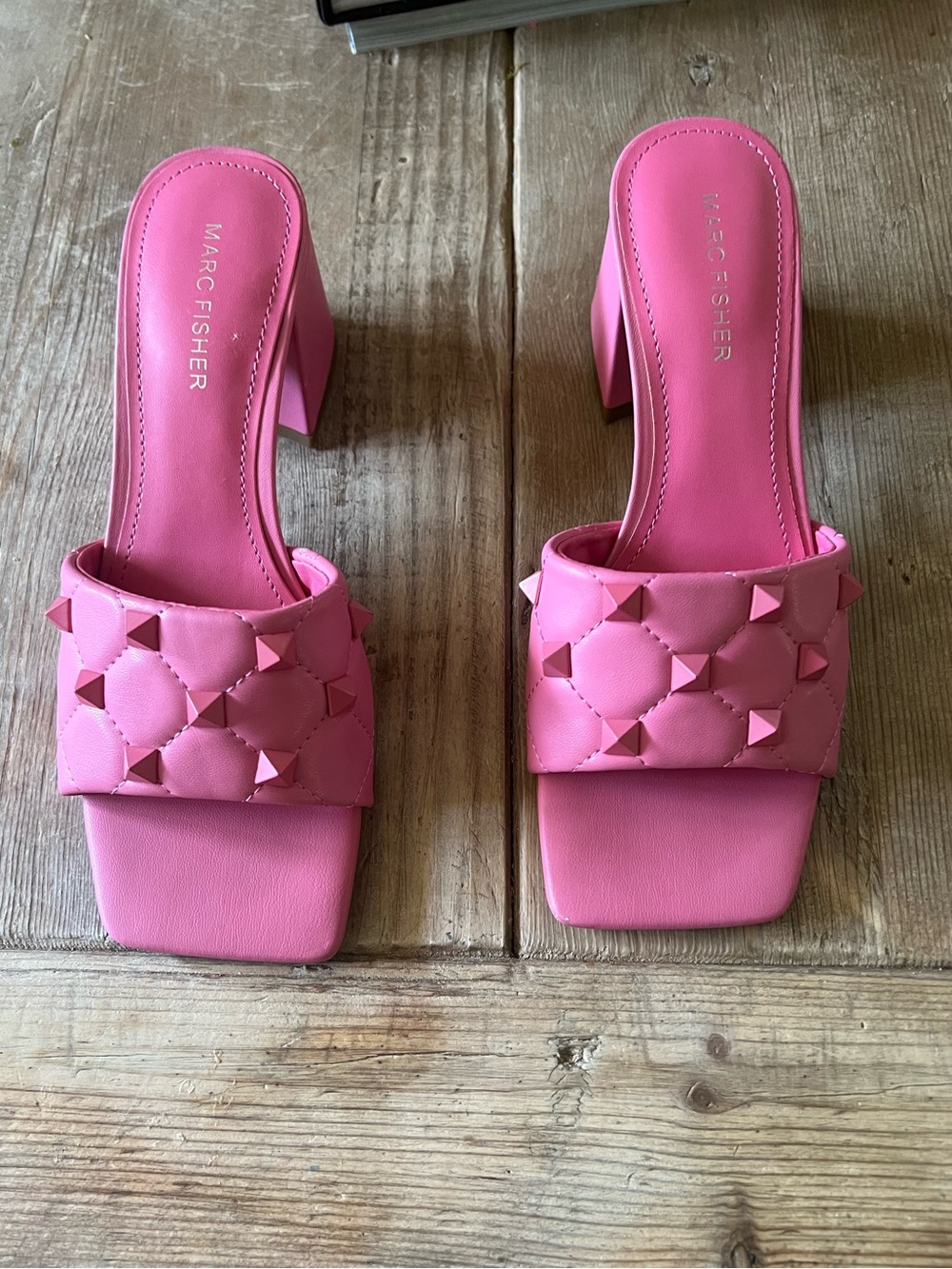 Marc Fisher Pink Quilted Stud Block Heel Mules